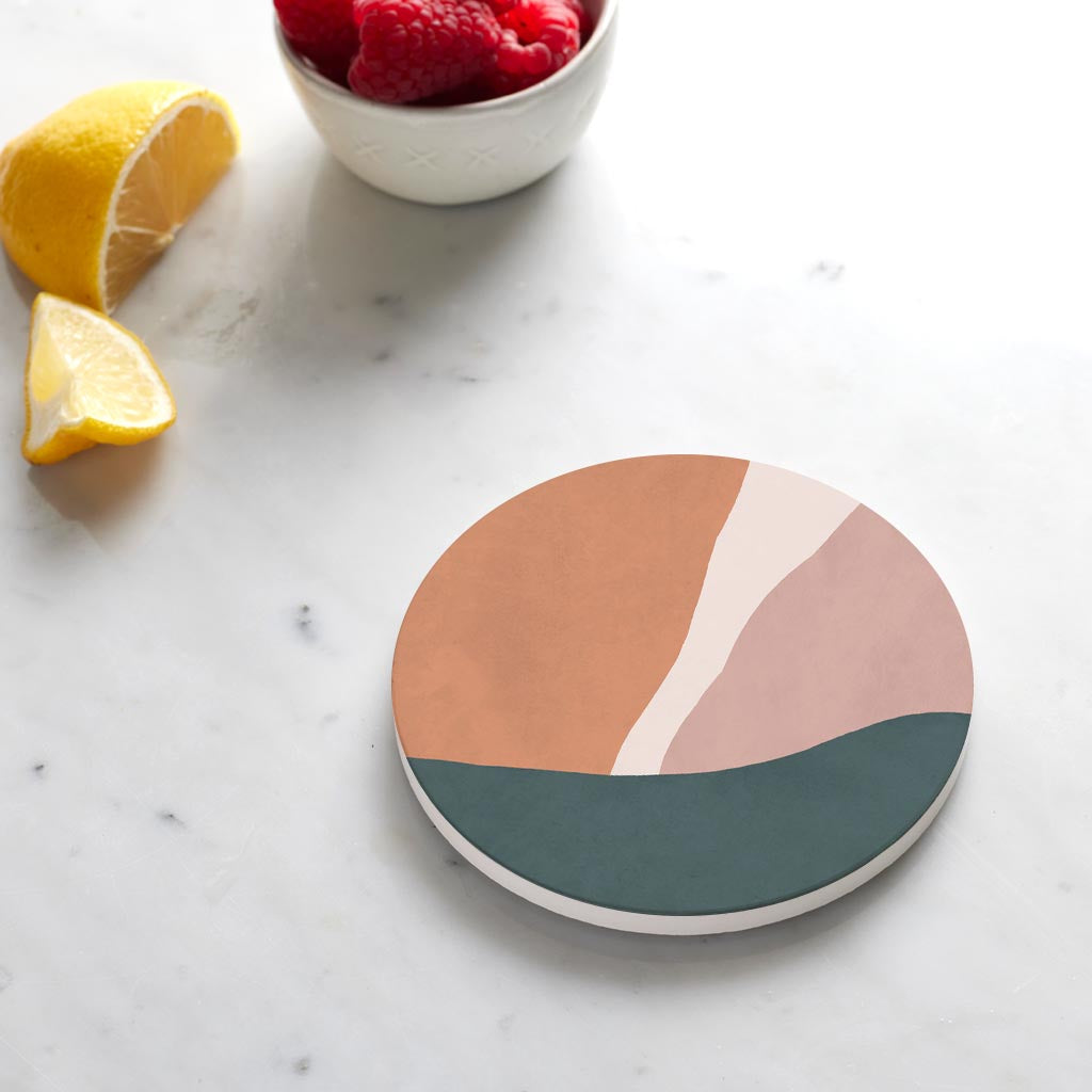 Ceramic Round Coaster-Abstract Retro Shapes 2 -4