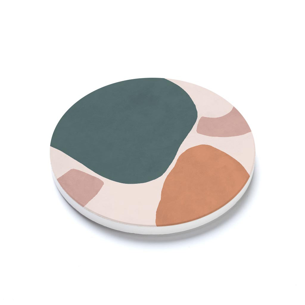 Ceramic Round Coaster-Abstract Retro Shapes 3 -1