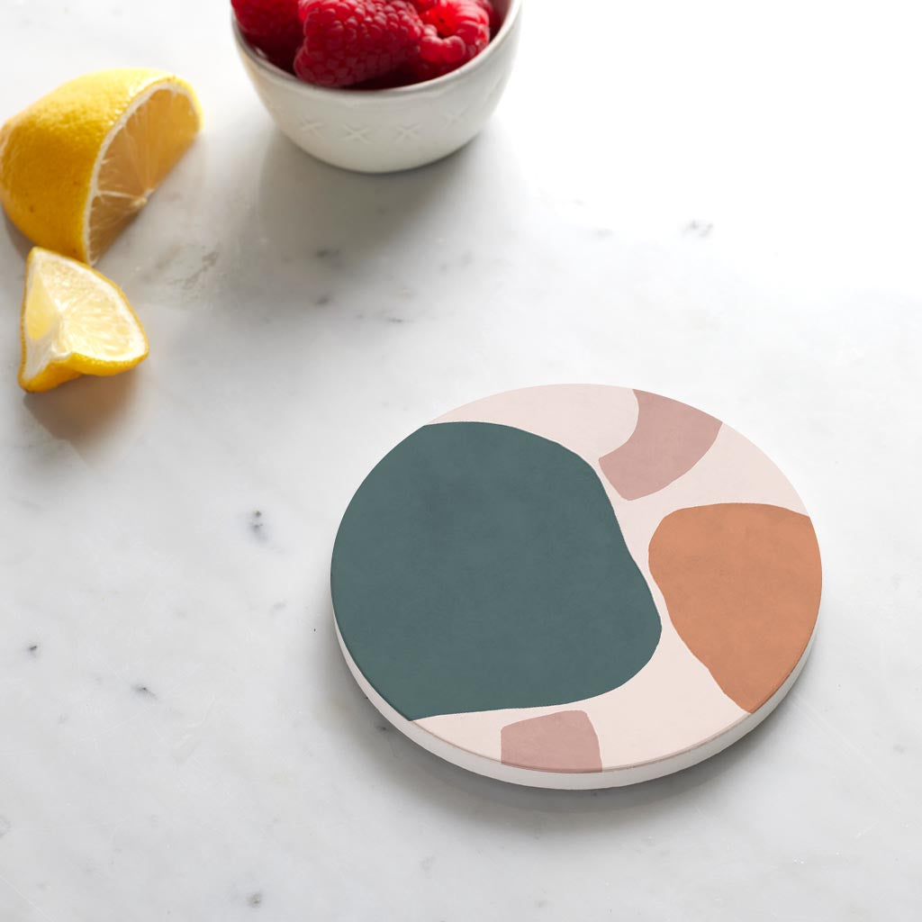 Ceramic Round Coaster-Abstract Retro Shapes 3 -4