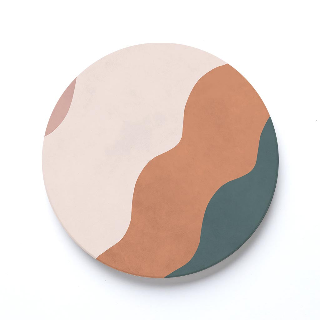 Ceramic Round Coaster-Abstract Retro Shapes 4 -0