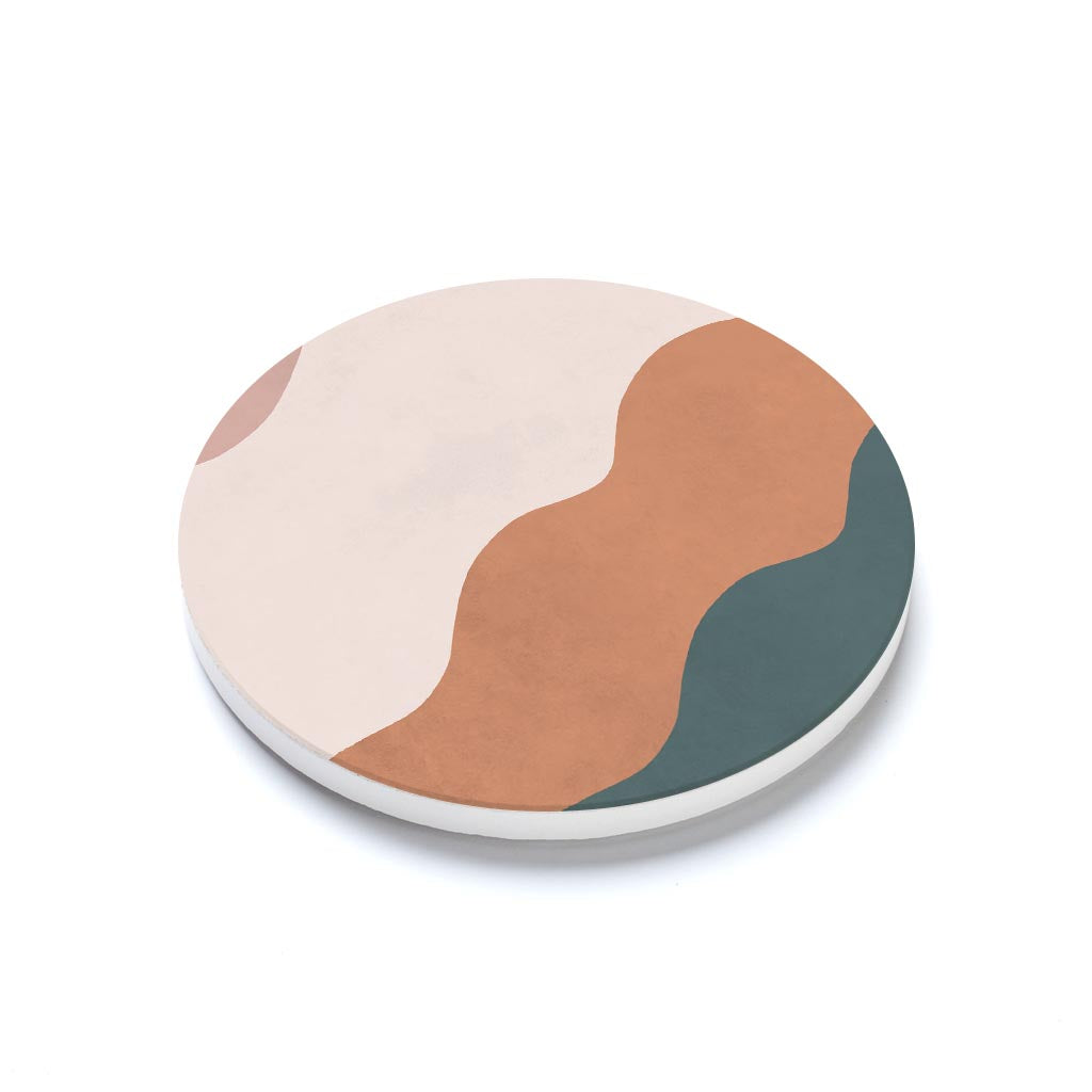 Ceramic Round Coaster-Abstract Retro Shapes 4 -1