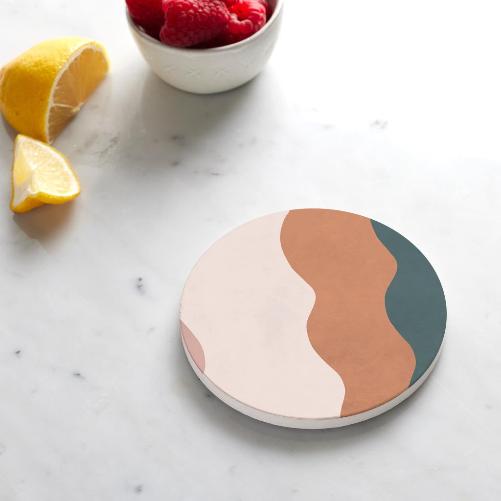 Ceramic Round Coaster-Abstract Retro Shapes 4 -4