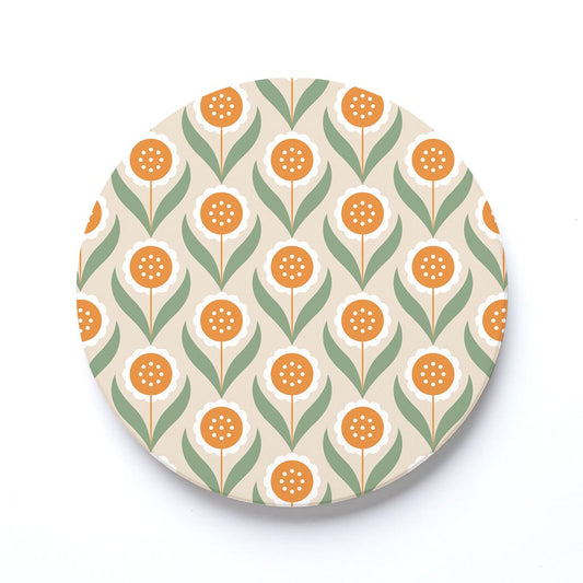 Ceramic Round Coaster-Groovy Flower Pattern 1 -0