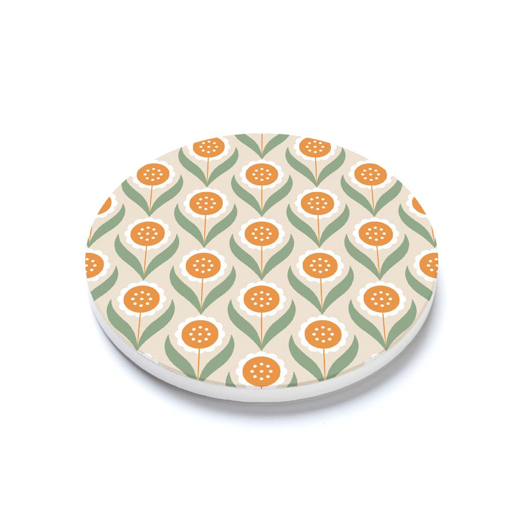 Ceramic Round Coaster-Groovy Flower Pattern 1 -1