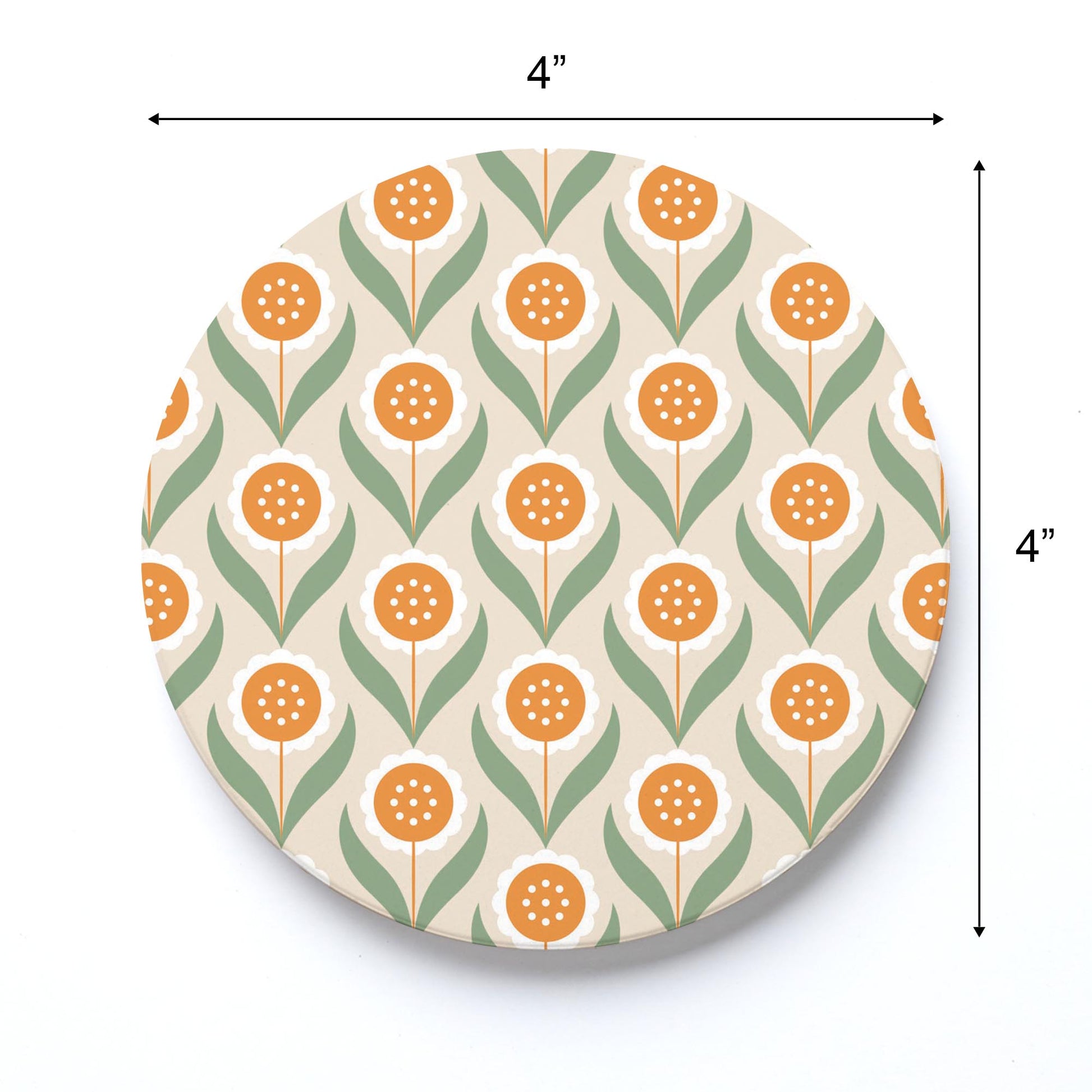 Ceramic Round Coaster-Groovy Flower Pattern 1 -3