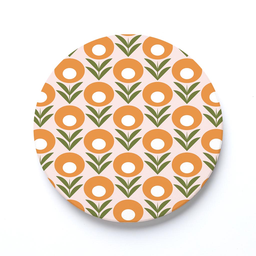 Ceramic Round Coaster-Groovy Flower Pattern 2 -0