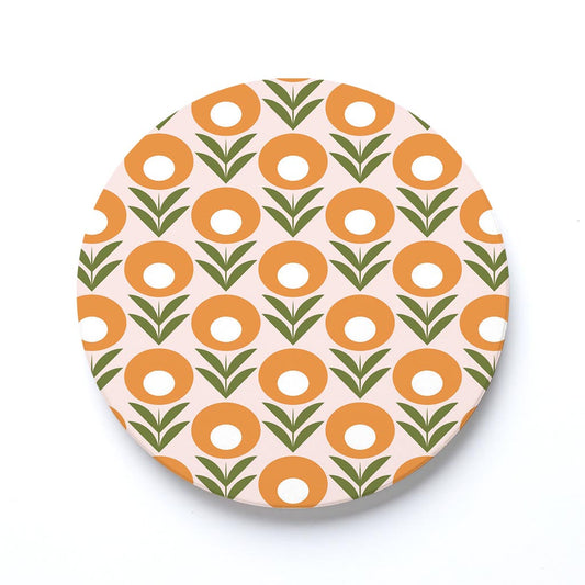 Ceramic Round Coaster-Groovy Flower Pattern 2 -0