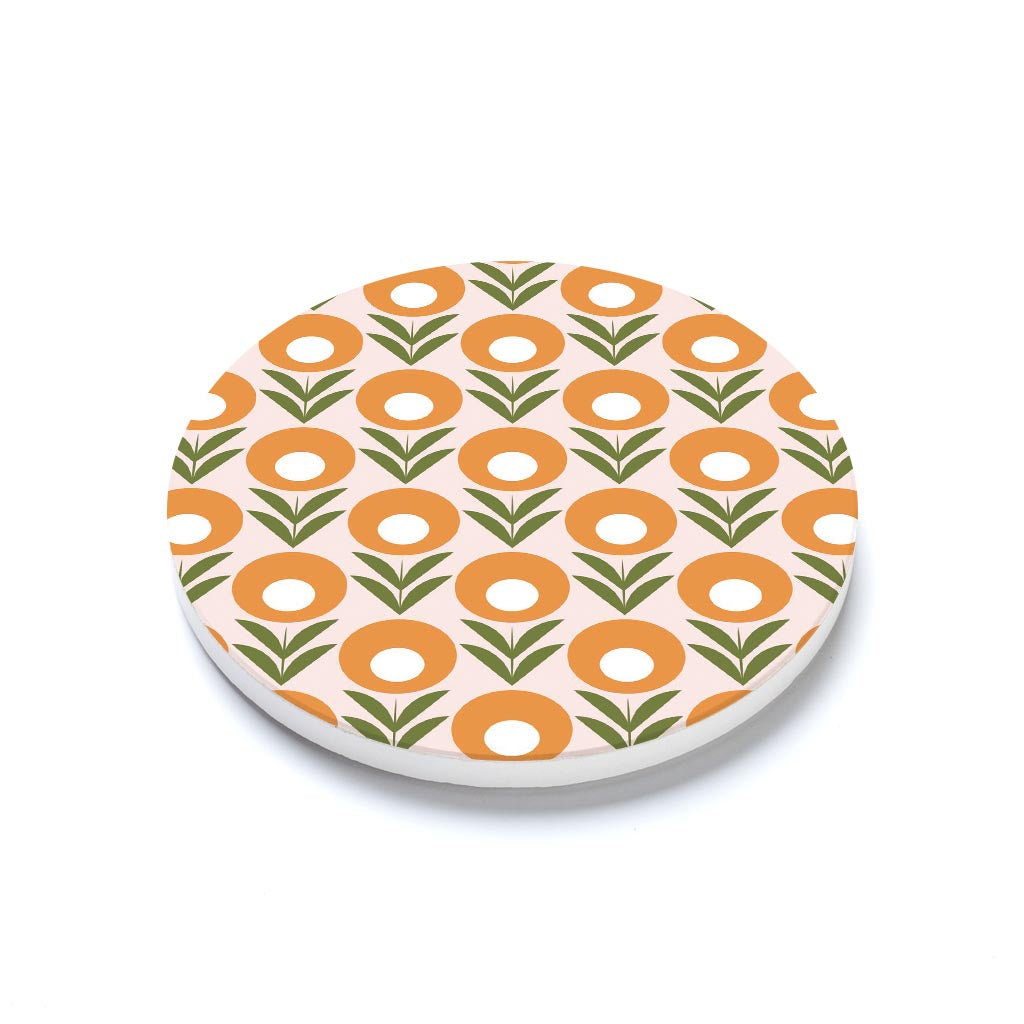 Ceramic Round Coaster-Groovy Flower Pattern 2 -1