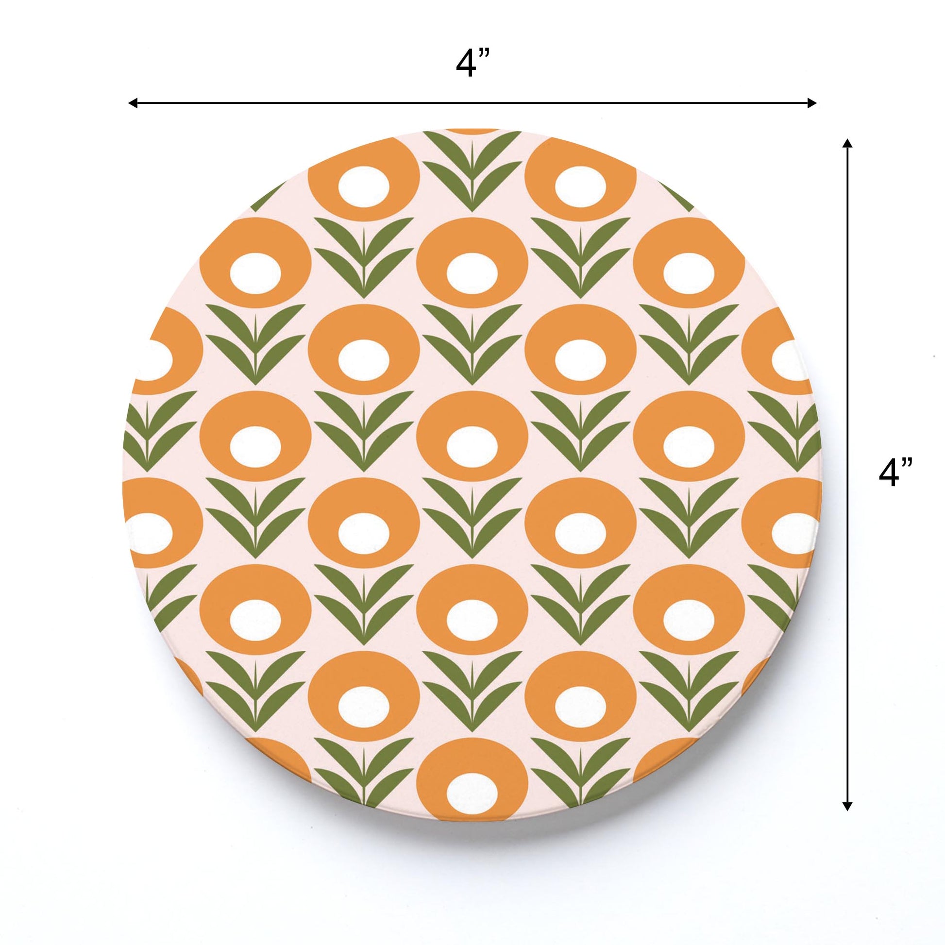 Ceramic Round Coaster-Groovy Flower Pattern 2 -3