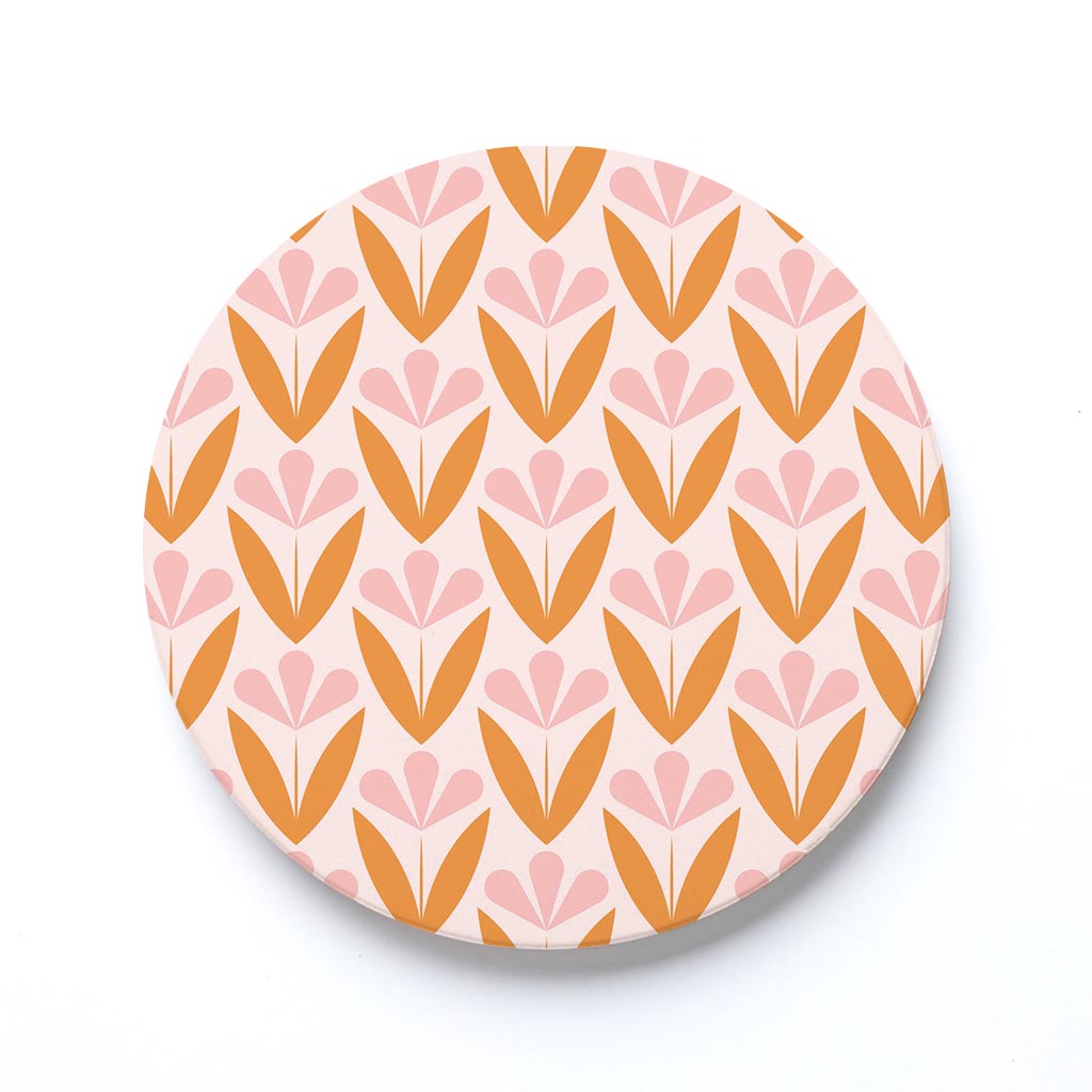 Ceramic Round Coaster-Groovy Flower Pattern 3 -0