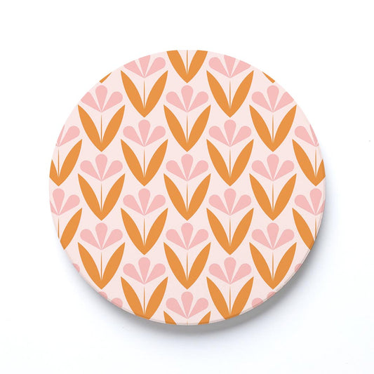 Ceramic Round Coaster-Groovy Flower Pattern 3 -0