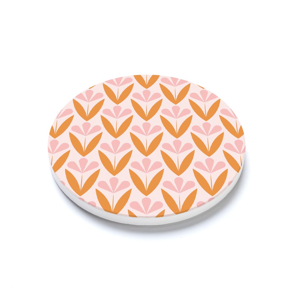 Ceramic Round Coaster-Groovy Flower Pattern 3 -1