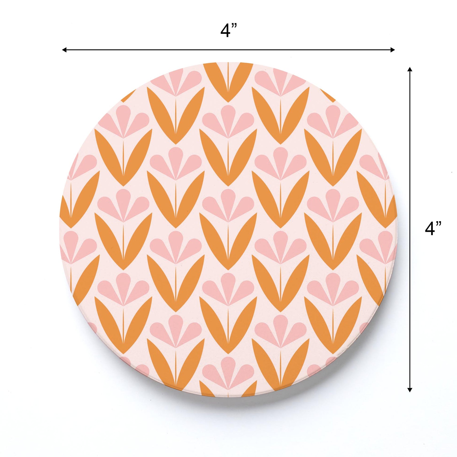 Ceramic Round Coaster-Groovy Flower Pattern 3 -3