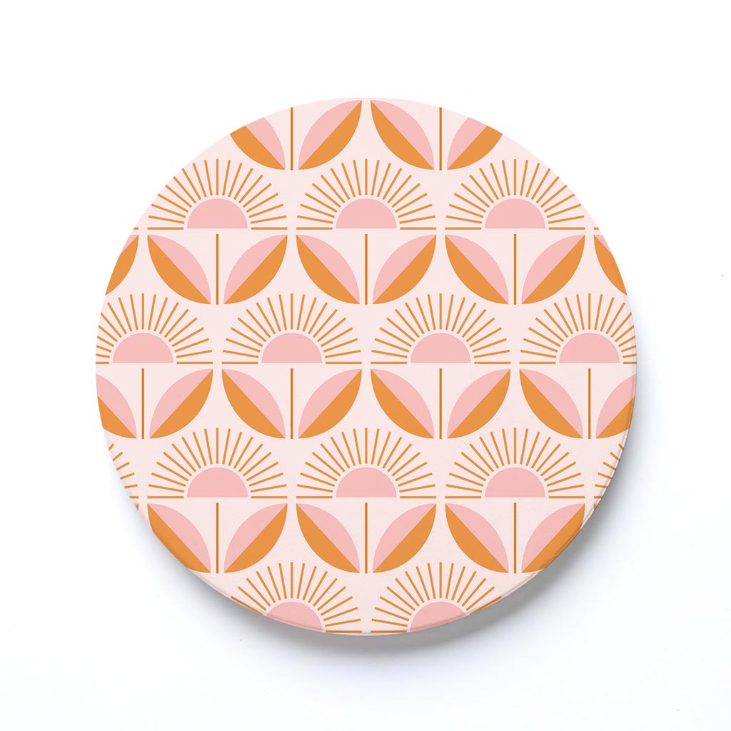 Ceramic Round Coaster-Groovy Flower Pattern 4 -0