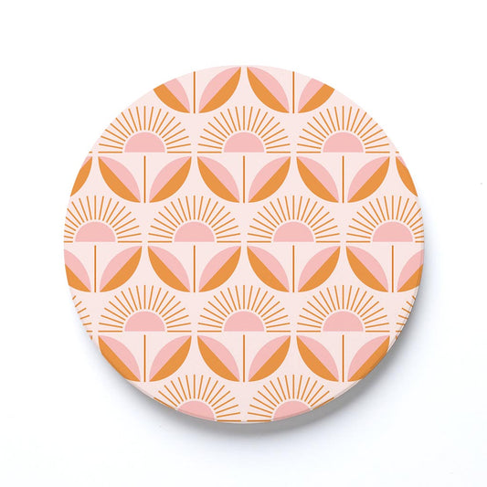 Ceramic Round Coaster-Groovy Flower Pattern 4 -0