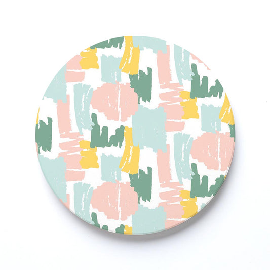 Ceramic Round Coaster-Retro Painted Swatch Pattern 1 -0