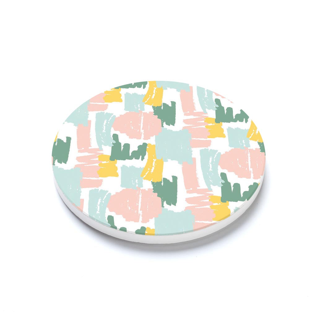 Ceramic Round Coaster-Retro Painted Swatch Pattern 1 -1