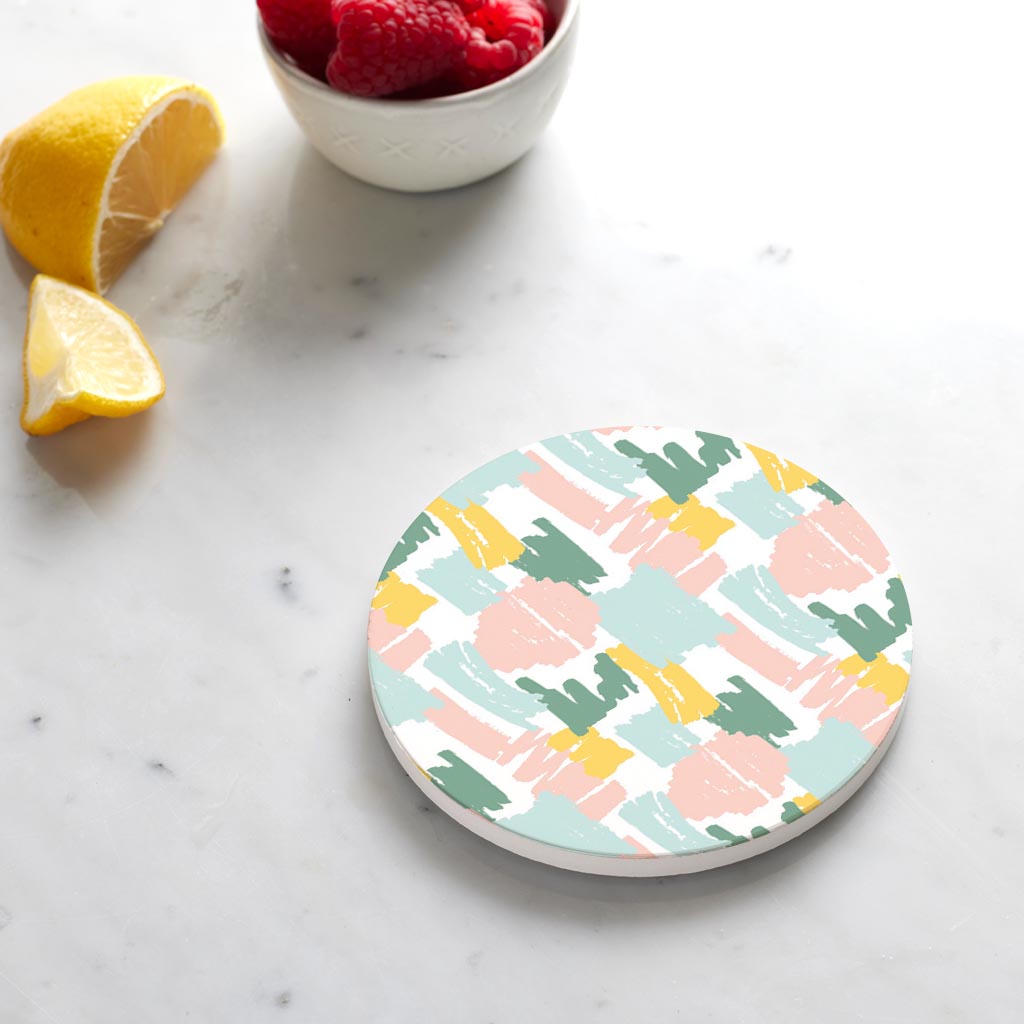 Ceramic Round Coaster-Retro Painted Swatch Pattern 1 -4