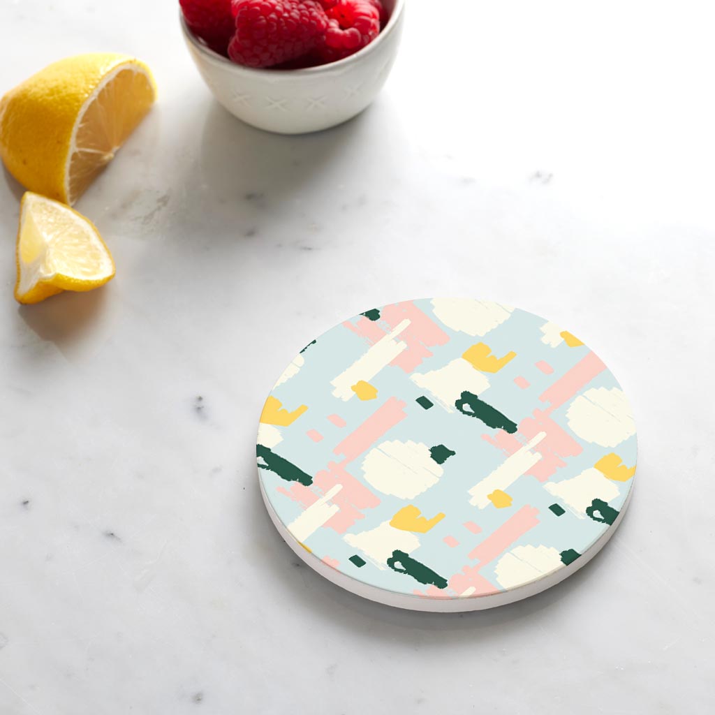 Ceramic Round Coaster-Retro Painted Swatch Pattern 2 -4