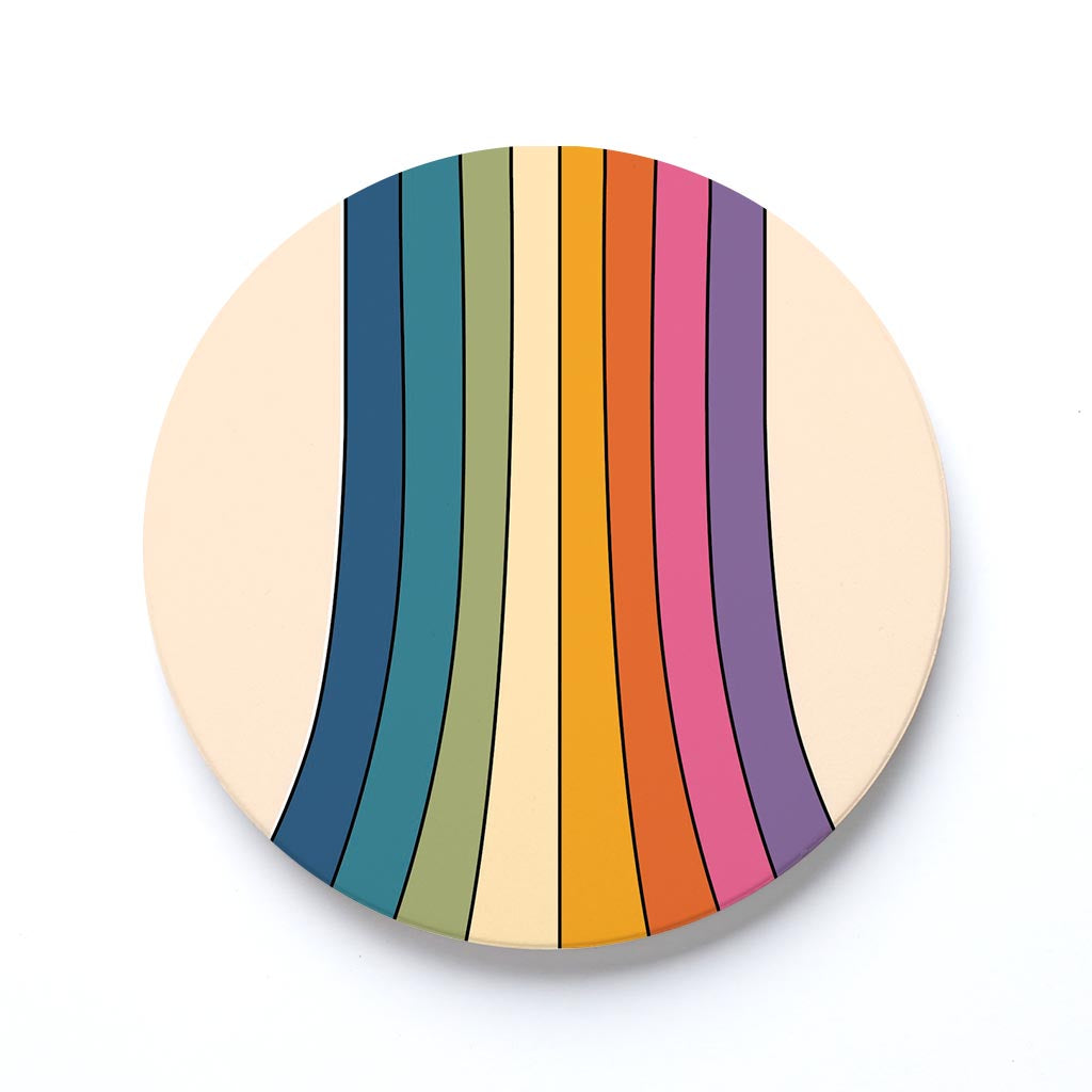 Ceramic Round Coaster-Retro Rainbow Pattern 1 -0