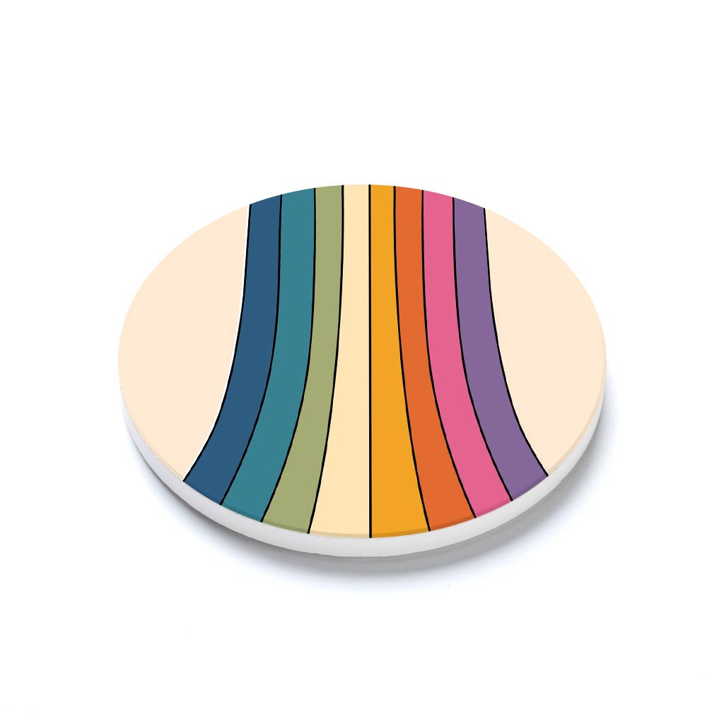 Ceramic Round Coaster-Retro Rainbow Pattern 1 -1