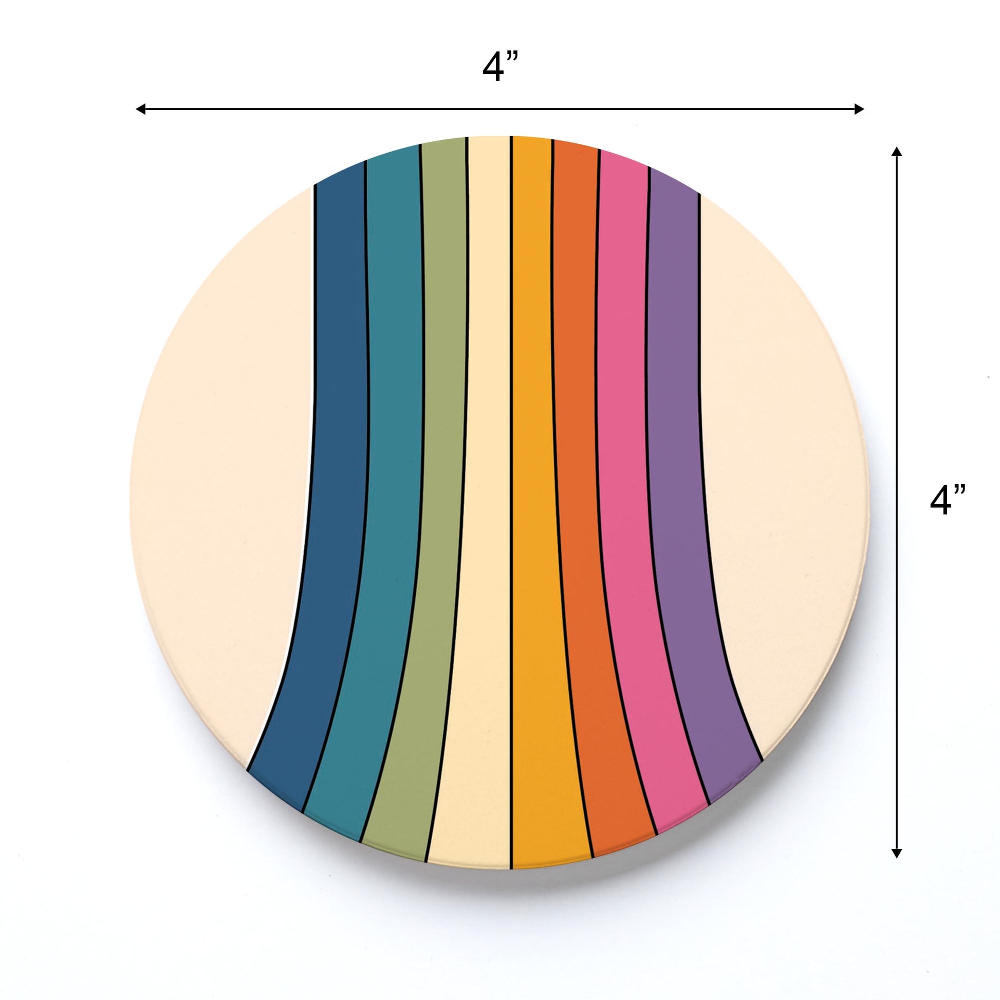 Ceramic Round Coaster-Retro Rainbow Pattern 1 -3