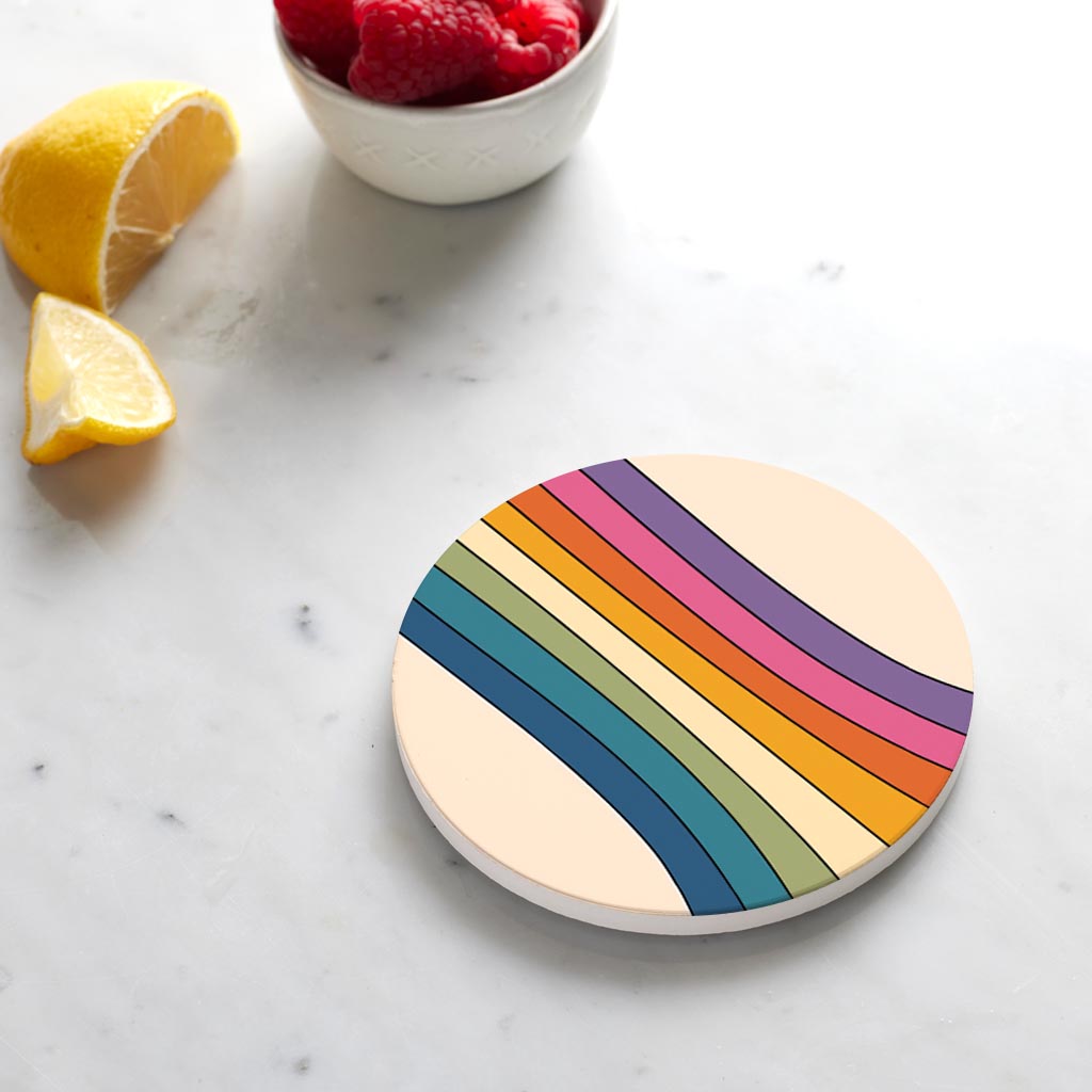 Ceramic Round Coaster-Retro Rainbow Pattern 1 -4