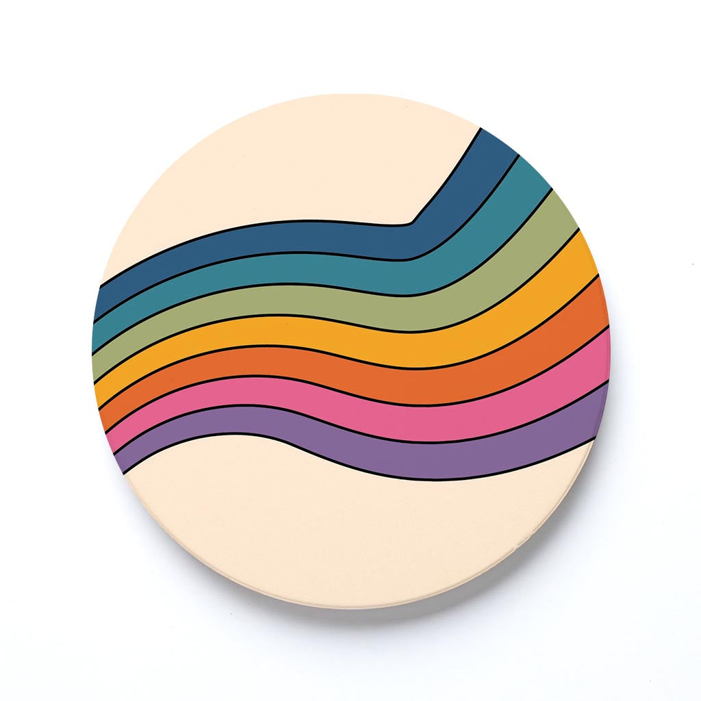 Ceramic Round Coaster-Retro Rainbow Pattern 2 -0