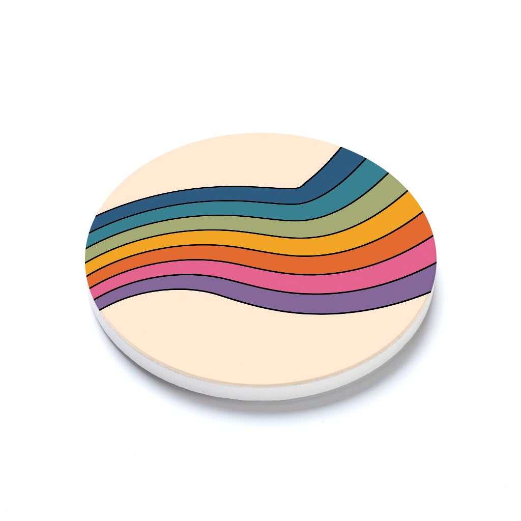 Ceramic Round Coaster-Retro Rainbow Pattern 2 -1