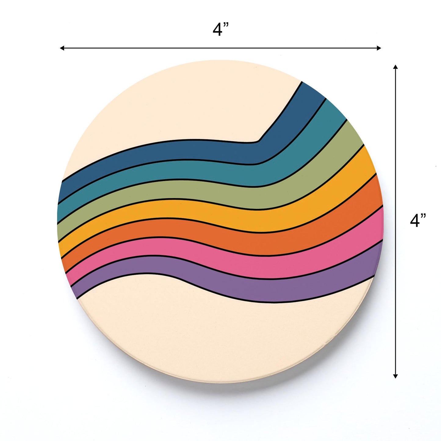 Ceramic Round Coaster-Retro Rainbow Pattern 2 -3