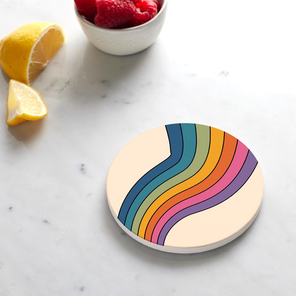 Ceramic Round Coaster-Retro Rainbow Pattern 2 -4