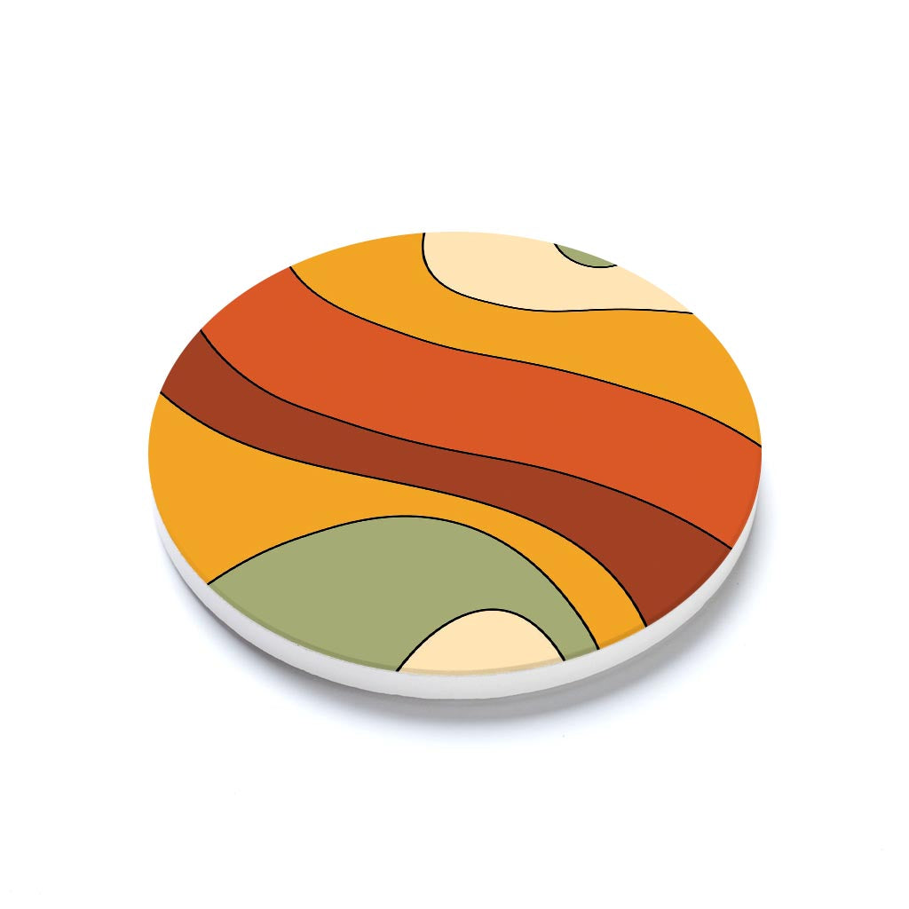 Ceramic Round Coaster-Retro Rainbow Pattern 3 -1