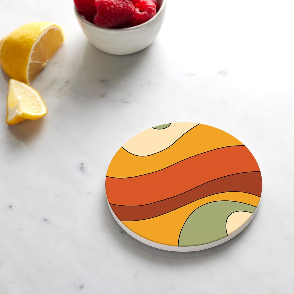 Ceramic Round Coaster-Retro Rainbow Pattern 3 -4