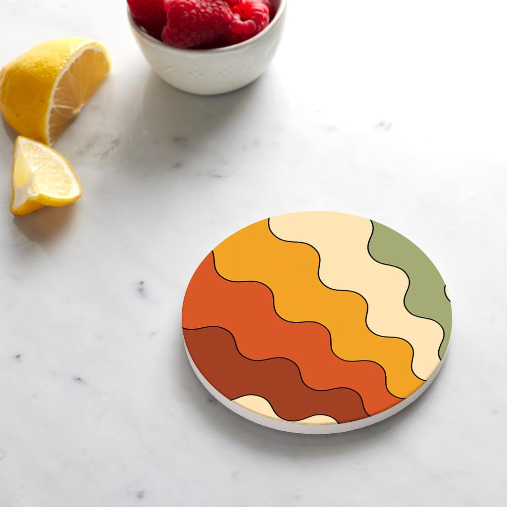 Ceramic Round Coaster-Retro Rainbow Pattern 4 -4