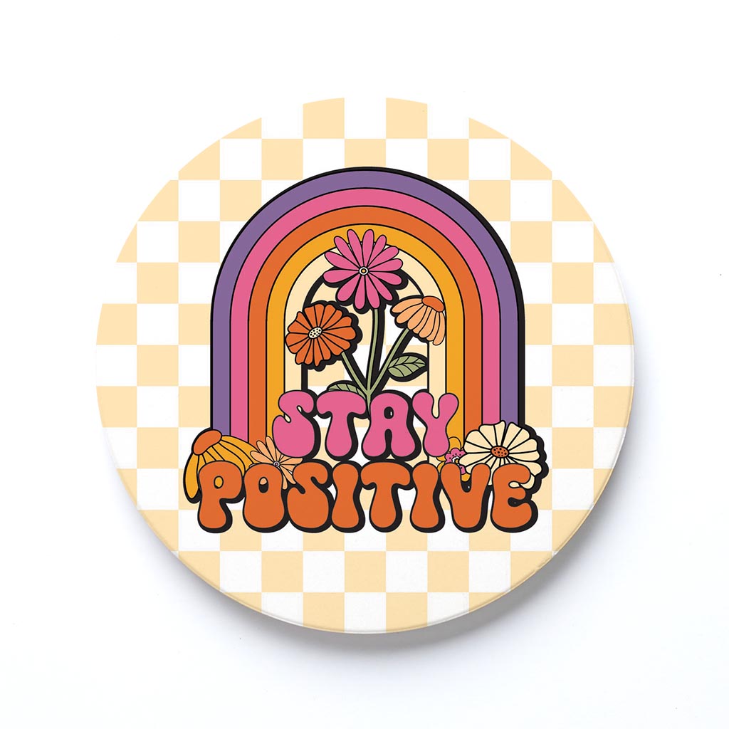 Ceramic Round Coaster-Bright Retro Stay Positive -0