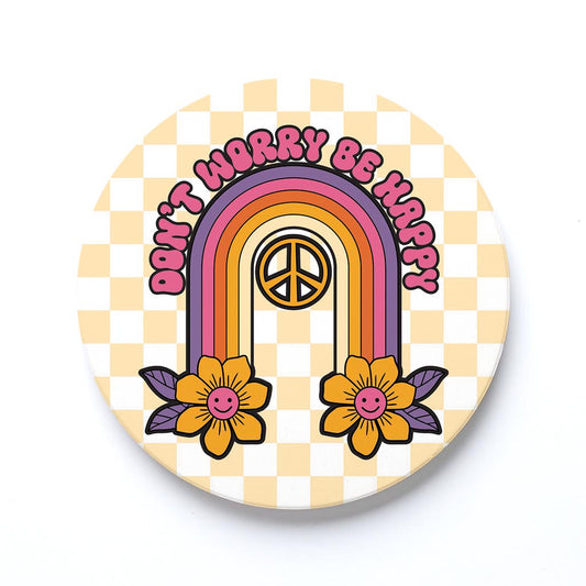 Ceramic Round Coaster-Bright Retro Don't Worry -0