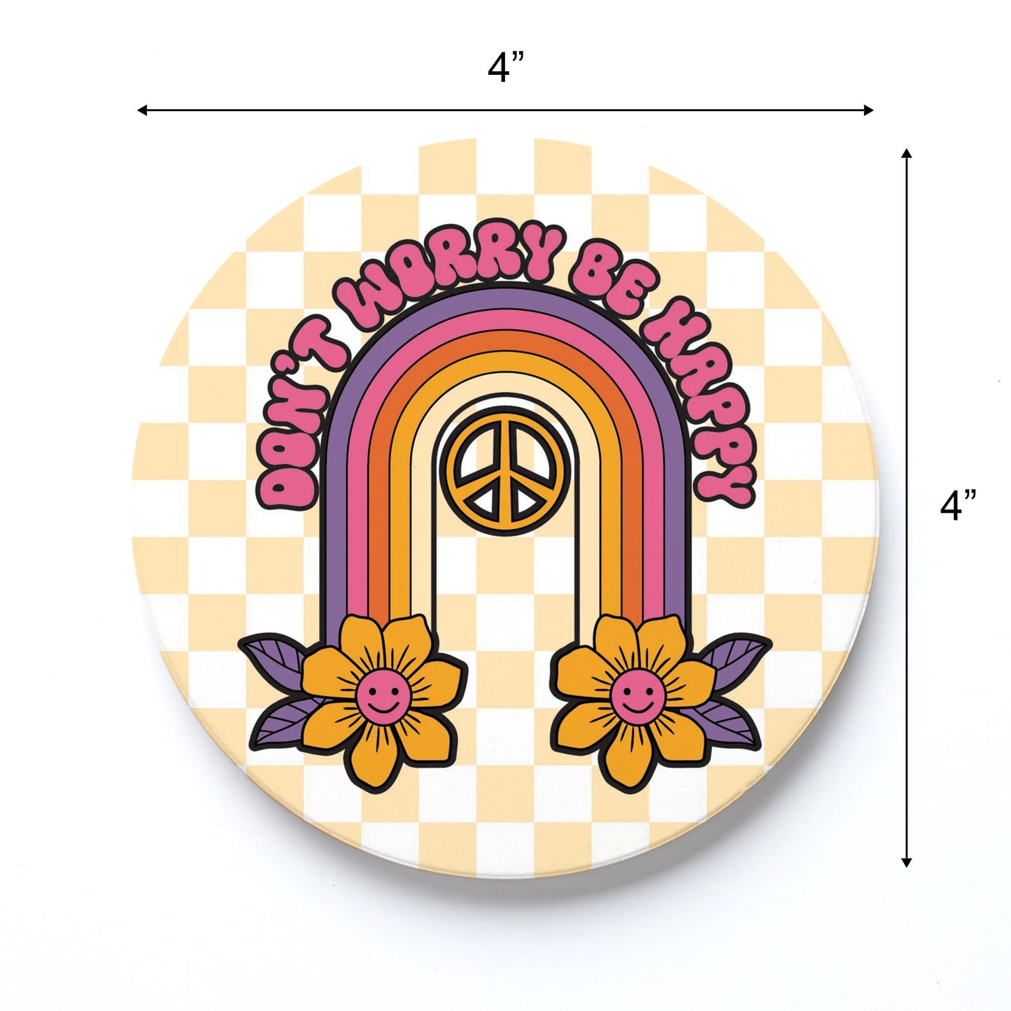 Ceramic Round Coaster-Bright Retro Don't Worry -3