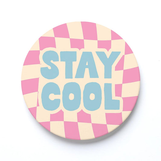 Ceramic Round Coaster-Bright Retro Stay Cool -0