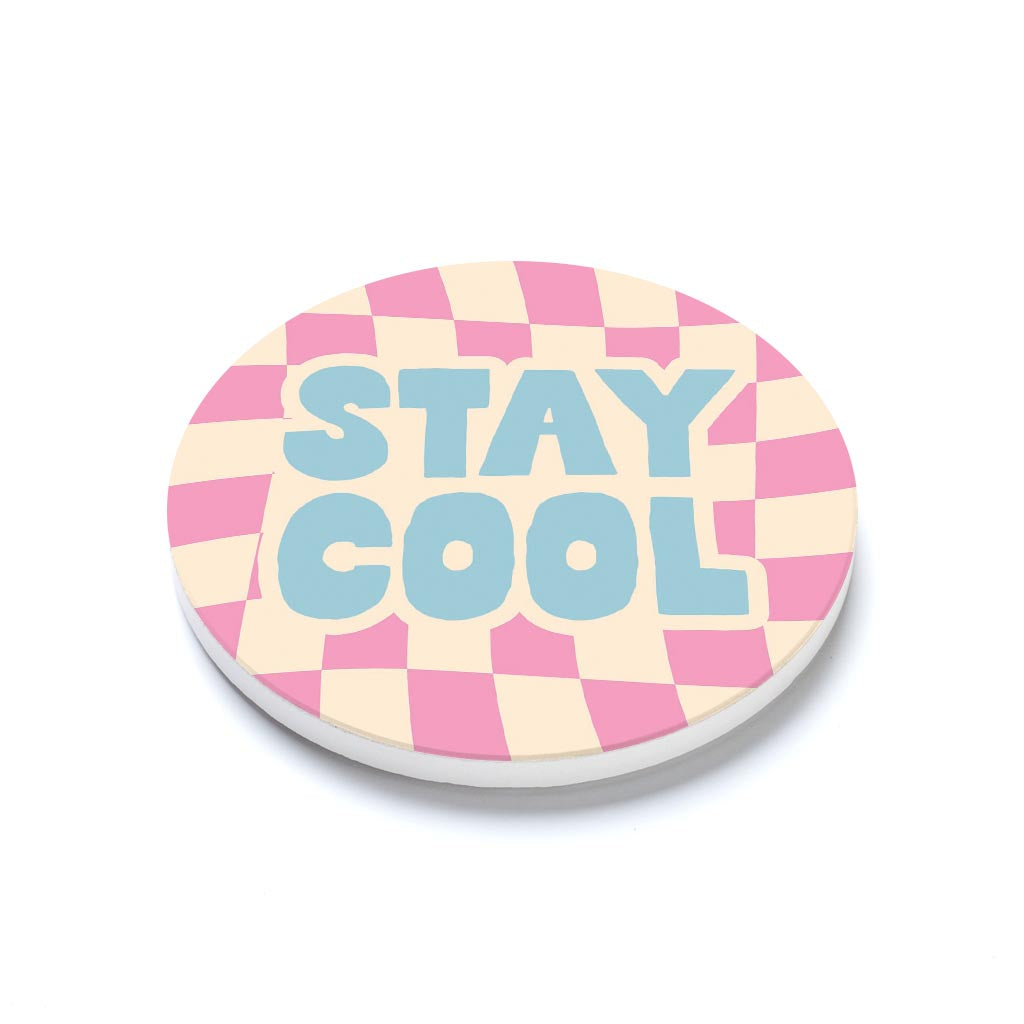 Ceramic Round Coaster-Bright Retro Stay Cool -1