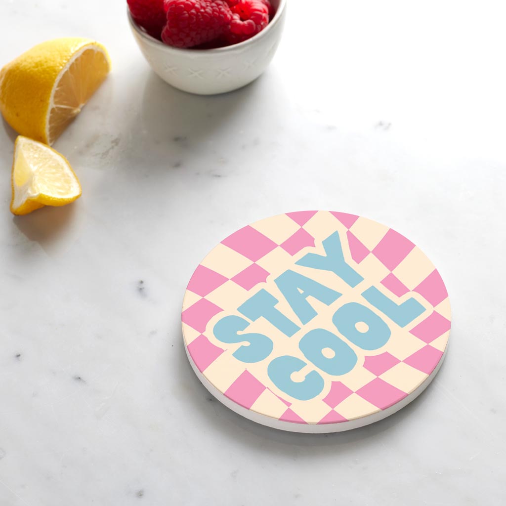 Ceramic Round Coaster-Bright Retro Stay Cool -4