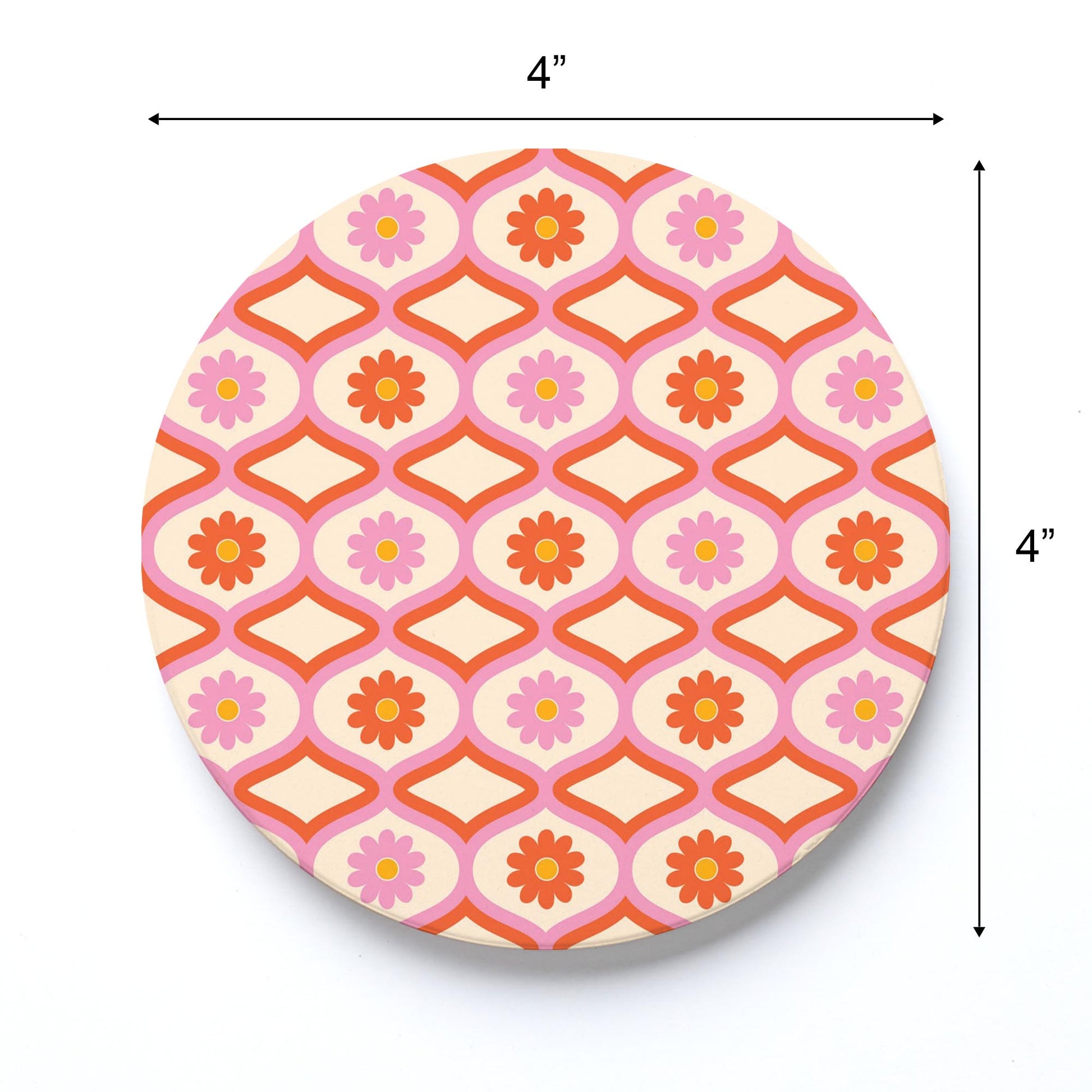 Ceramic Round Coaster-Bright Retro Groovy Flower Pattern -3