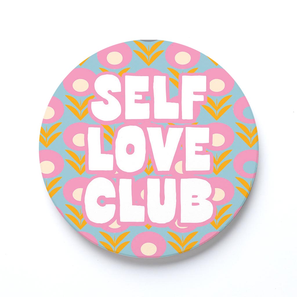 Ceramic Round Coaster-Bright Retro Self Love Club -0