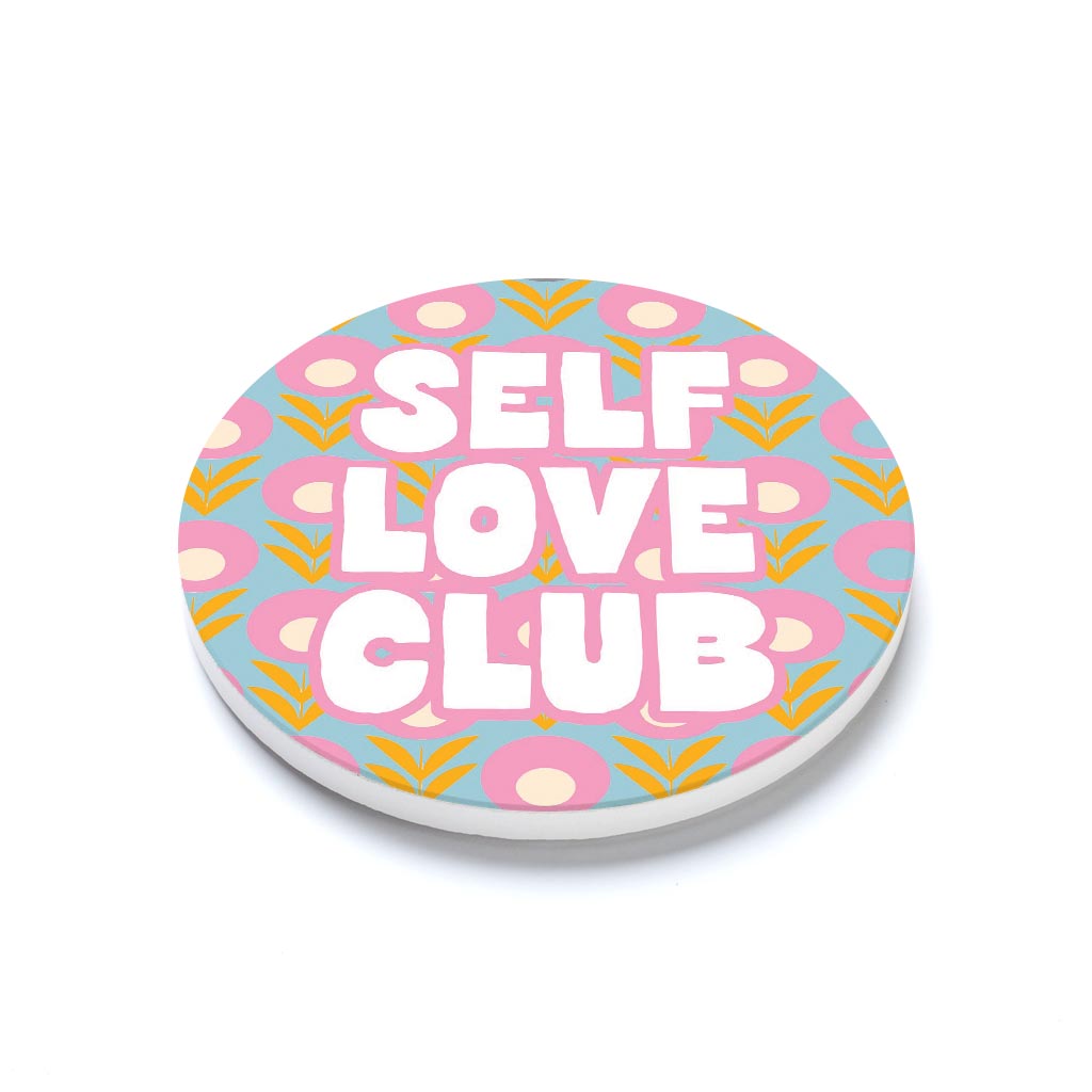 Ceramic Round Coaster-Bright Retro Self Love Club -1