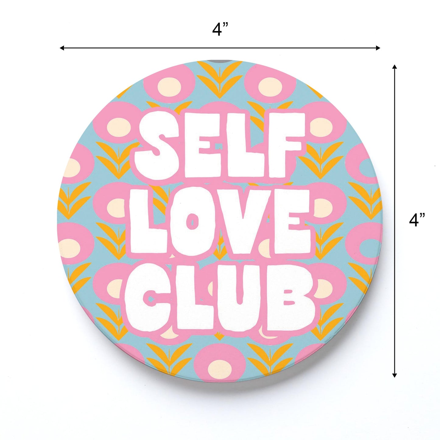 Ceramic Round Coaster-Bright Retro Self Love Club -3