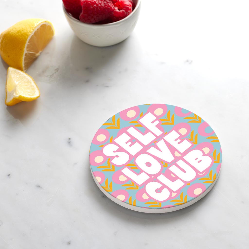 Ceramic Round Coaster-Bright Retro Self Love Club -4