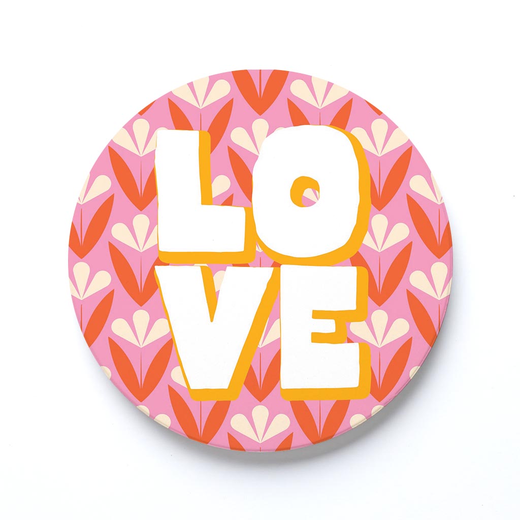 Ceramic Round Coaster-Bright Retro Love -0