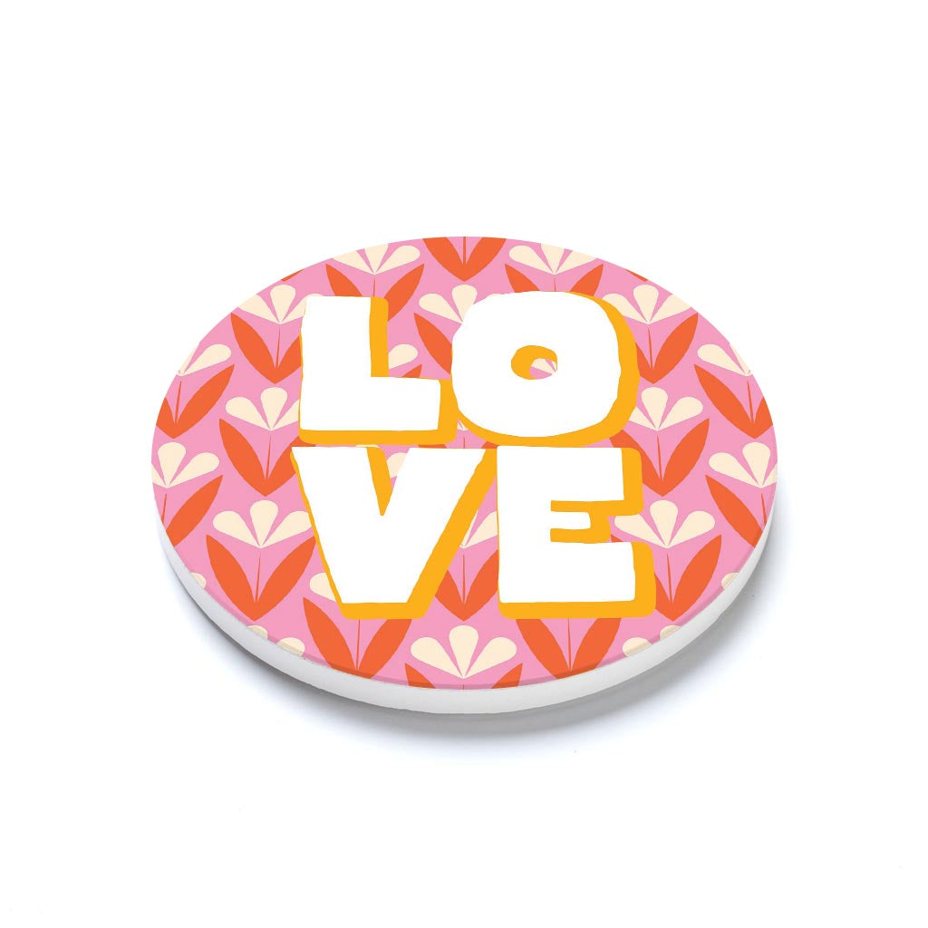 Ceramic Round Coaster-Bright Retro Love -1