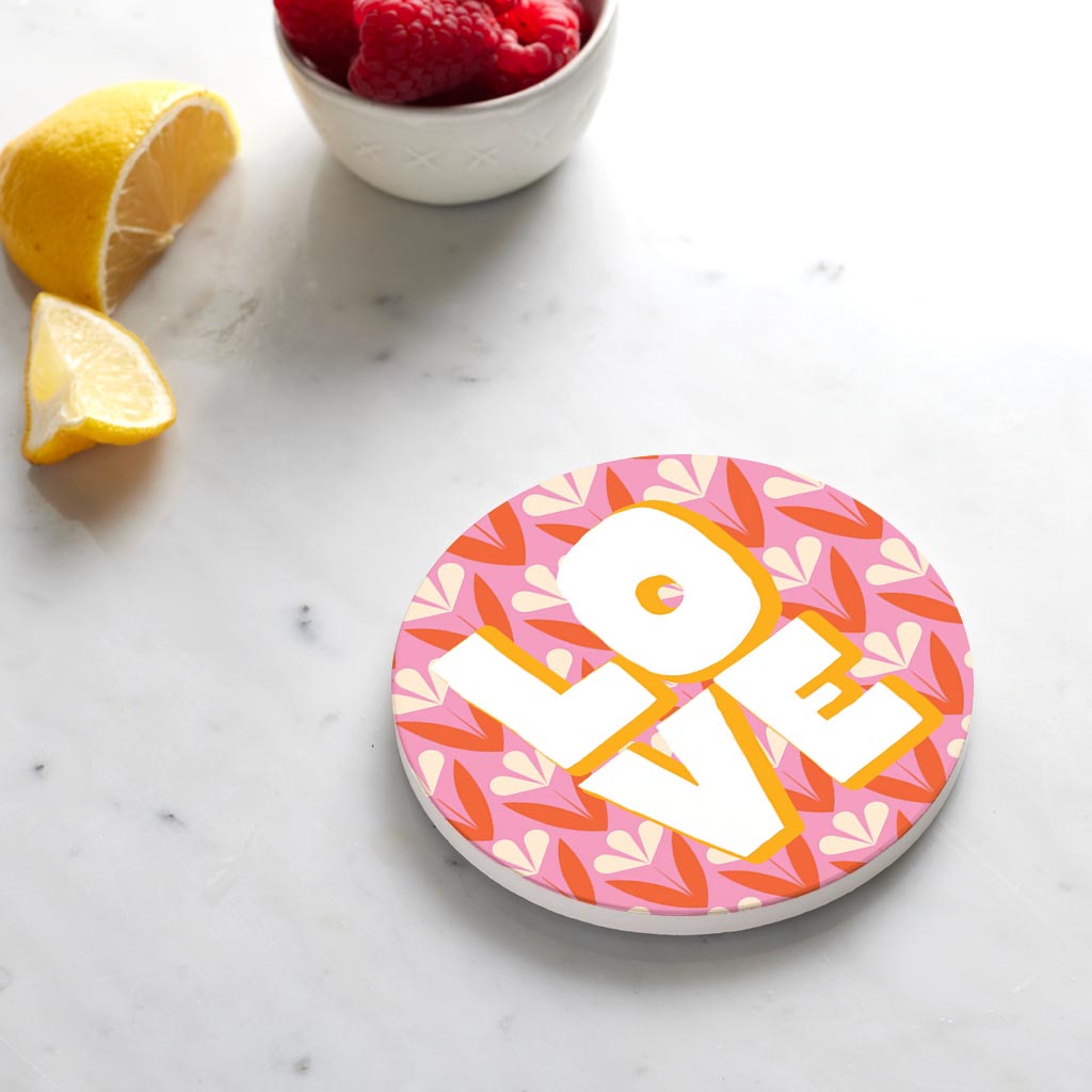 Ceramic Round Coaster-Bright Retro Love -4