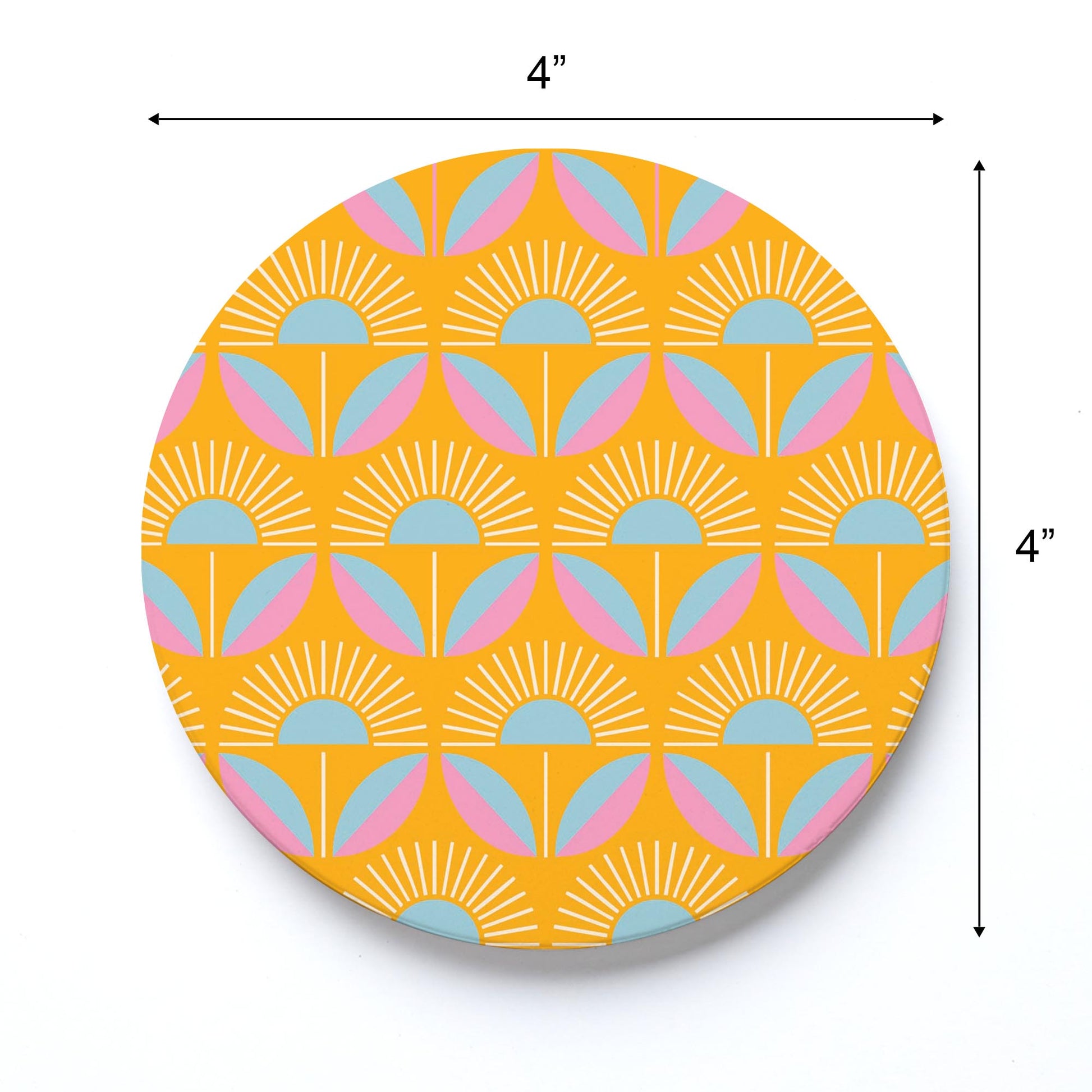 Ceramic Round Coaster-Bright Retro Orange Flower pattern -3