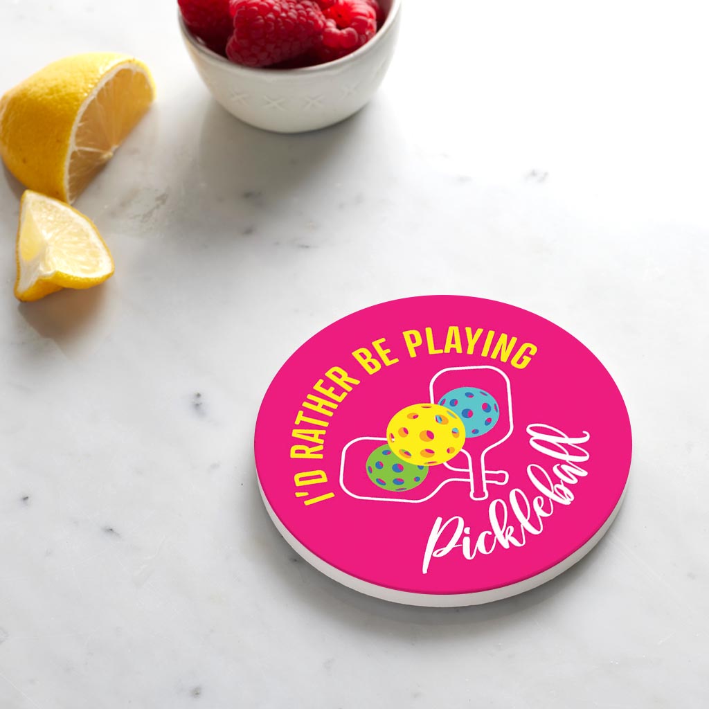 Ceramic Round Coaster-I'd Rather Be Playing Pickleball -4